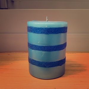 Blue Glitter Stripe Candle